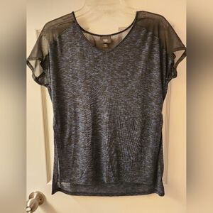 Massimo Black and Blue Sheer Short Sleeve Top